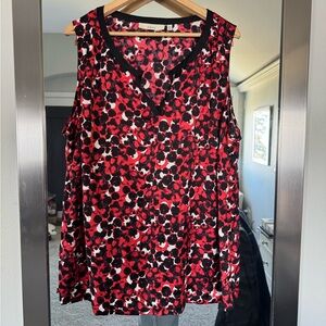 Floral Sleeveless Top - Red and Black